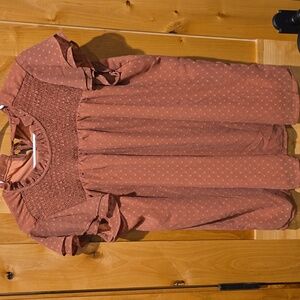 Rust Polka Dot Blouse with Ruffle Sleeves